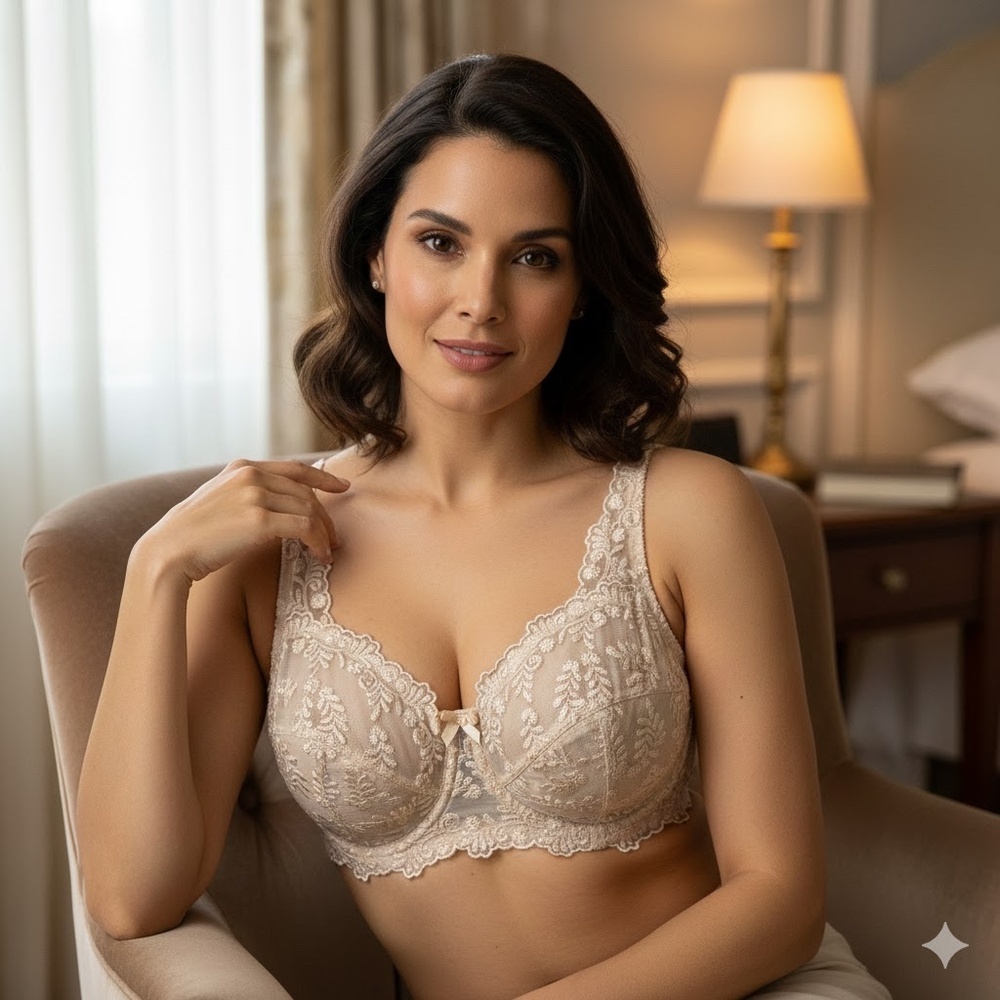 NWOT Breezies Nude Sand Scalloped Lace Bra Size 38C 38 C